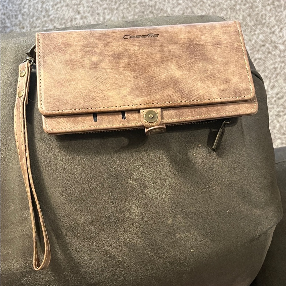 Brown Faux Leather Wristlet Wallet